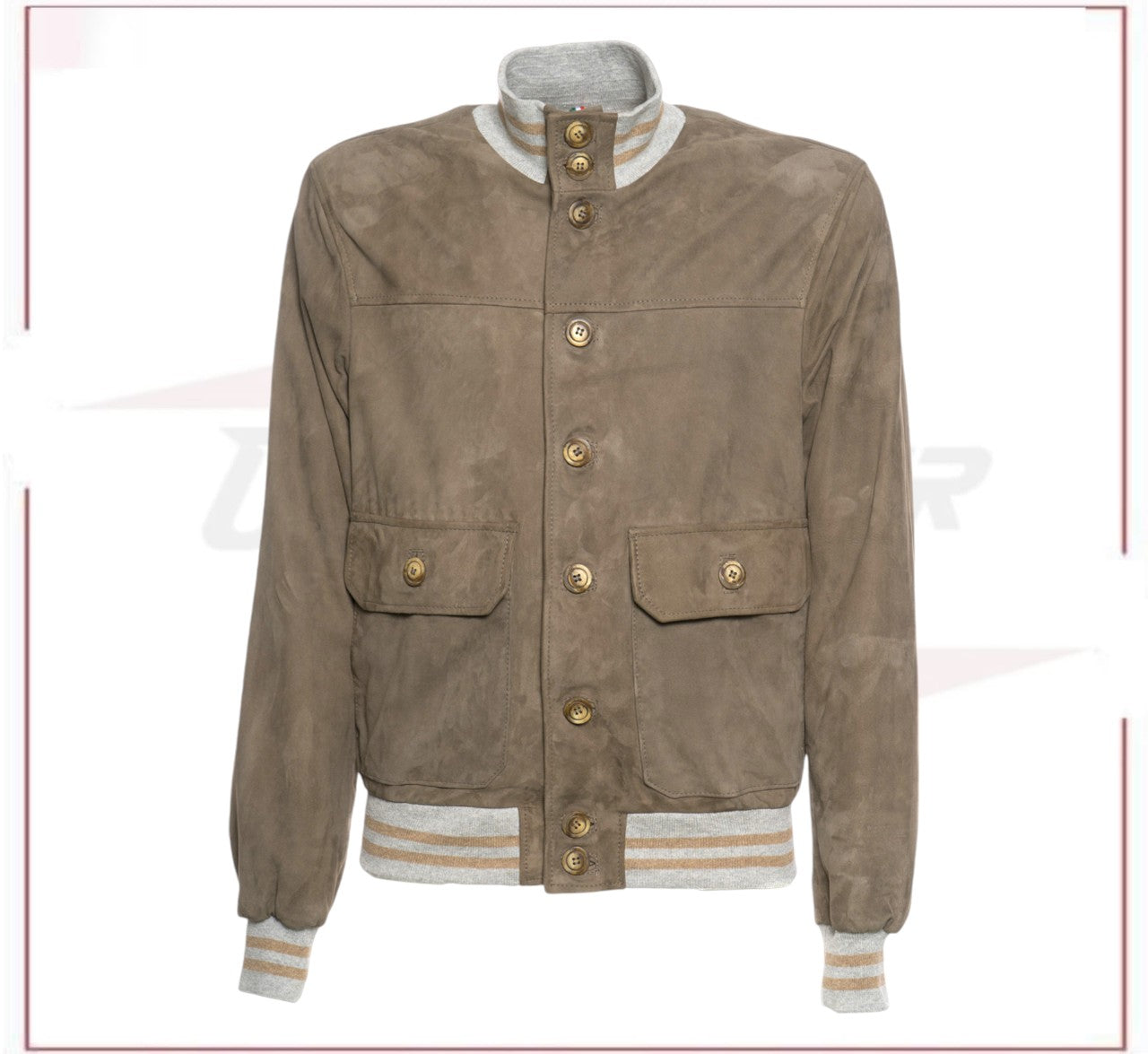 Polo - Men's Bomber Jacket in Genuine Mud Colored Suede Leather SE CROSSOVER RACEWEARS