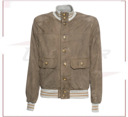 Polo - Men's Bomber Jacket in Genuine Mud Colored Suede Leather SE CROSSOVER RACEWEARS