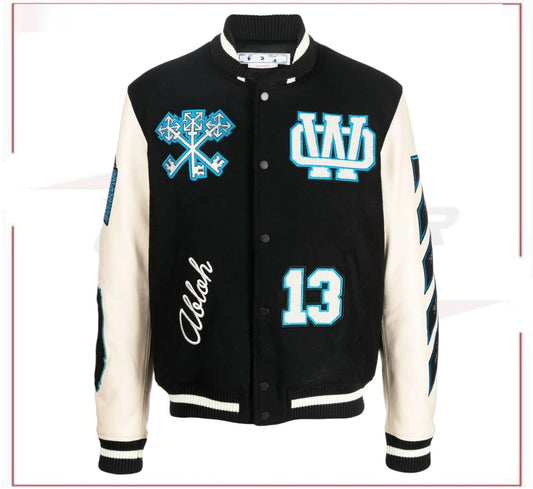 Off-White logo-patch varsity jacket