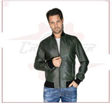 David - Men's Bomber Jacket in Green Genuine Leather CROSSOVER RACEWEARS