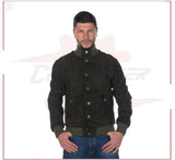 U03 Bis - Men's Bomber Jacket in Genuine Green Suede Leather CROSSOVER RACEWEARS