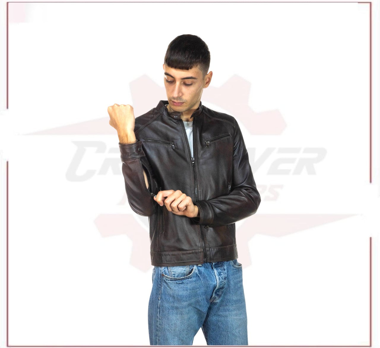 Men's Jacket in Genuine Dark Brown Leather CROSSOVER RACEWEARS