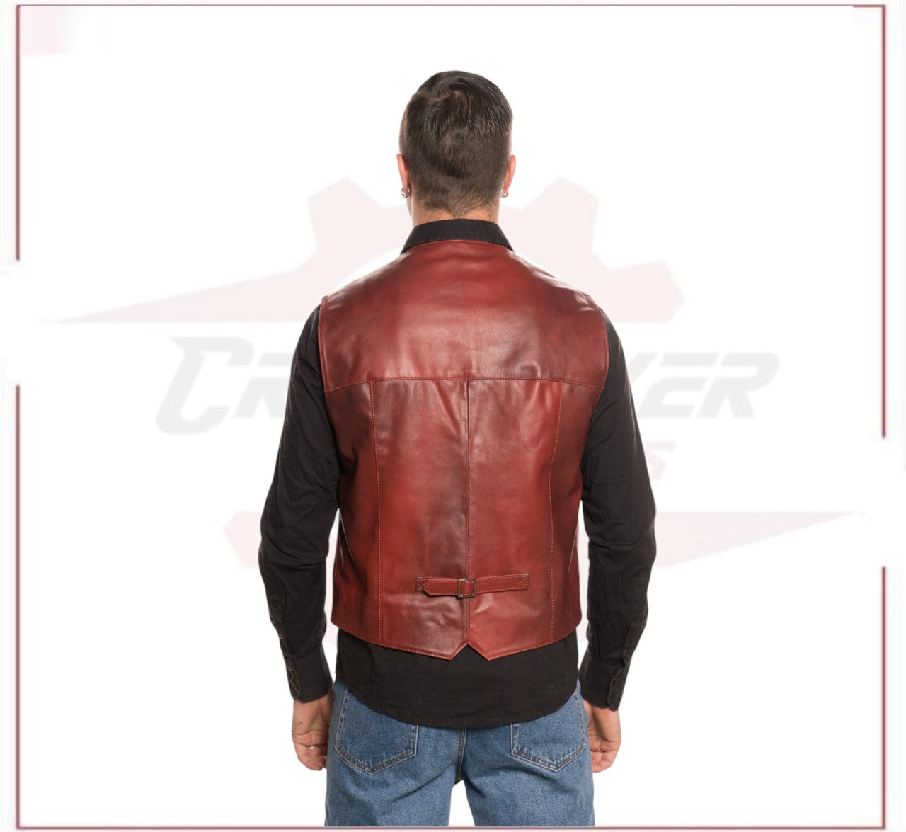 New Men's Vest in Genuine Bordeaux Leather CROSSOVER RACEWEARS