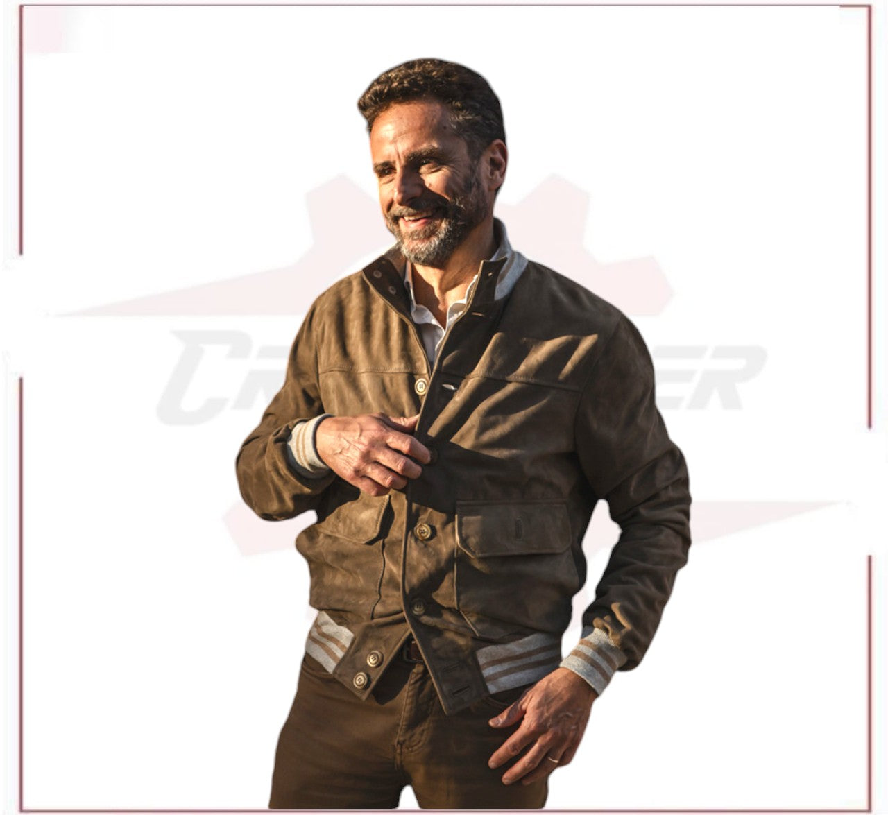 Polo - Men's Bomber Jacket in Genuine Mud Colored Suede Leather SE CROSSOVER RACEWEARS