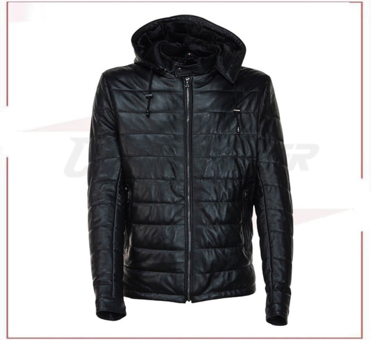 Berlino - Men's Down Jacket in Genuine Black Leather CROSSOVER RACEWEARS