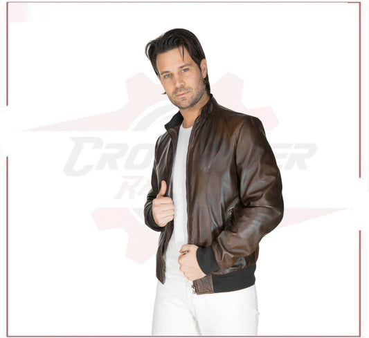 Victor - Men's Bomber in Genuine Dark Brown Leather CROSSOVER RACEWEARS