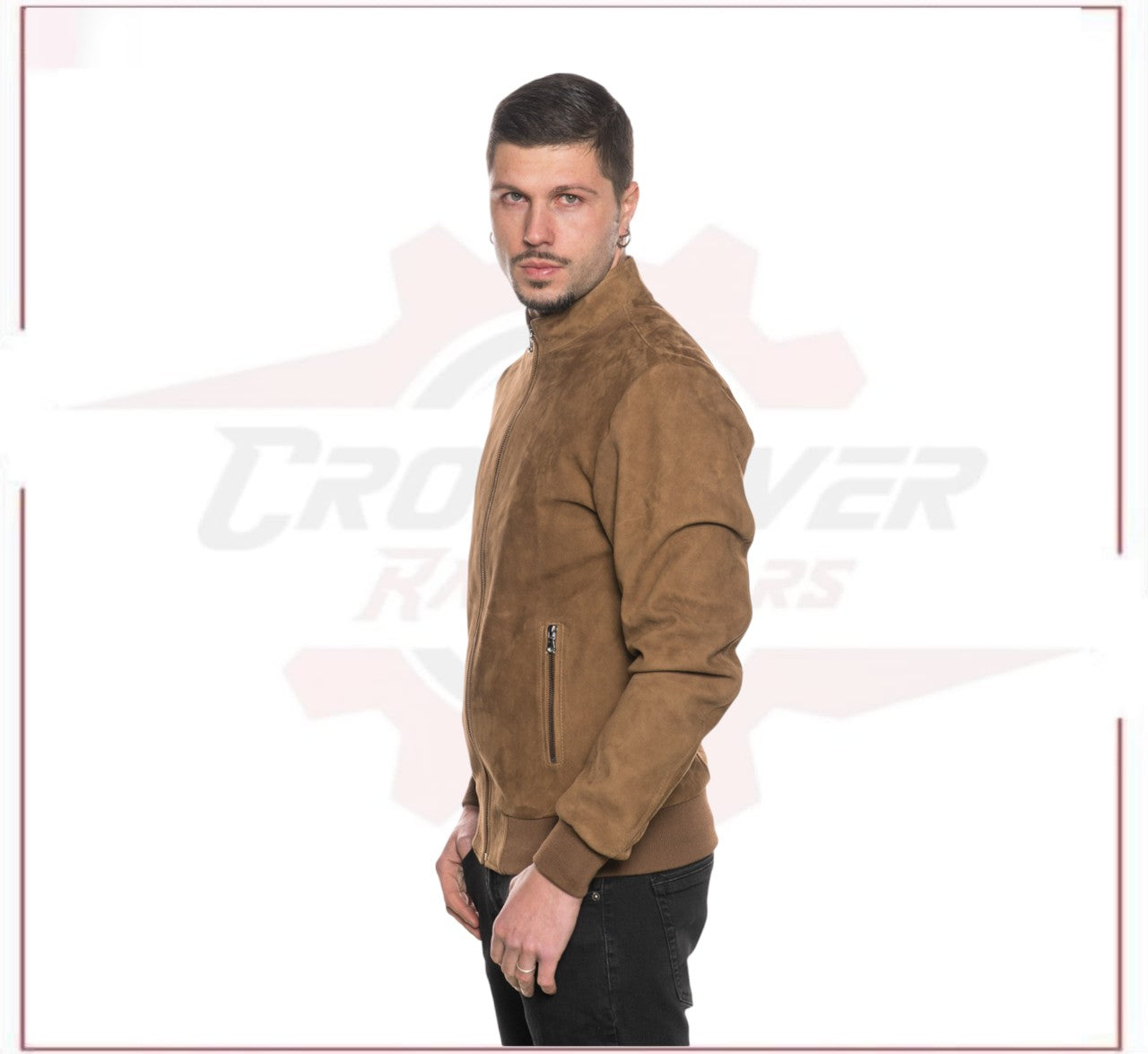 Victor - Men's Bomber Jacket in Genuine Honey Suede Leather CROSSOVER RACEWEARS