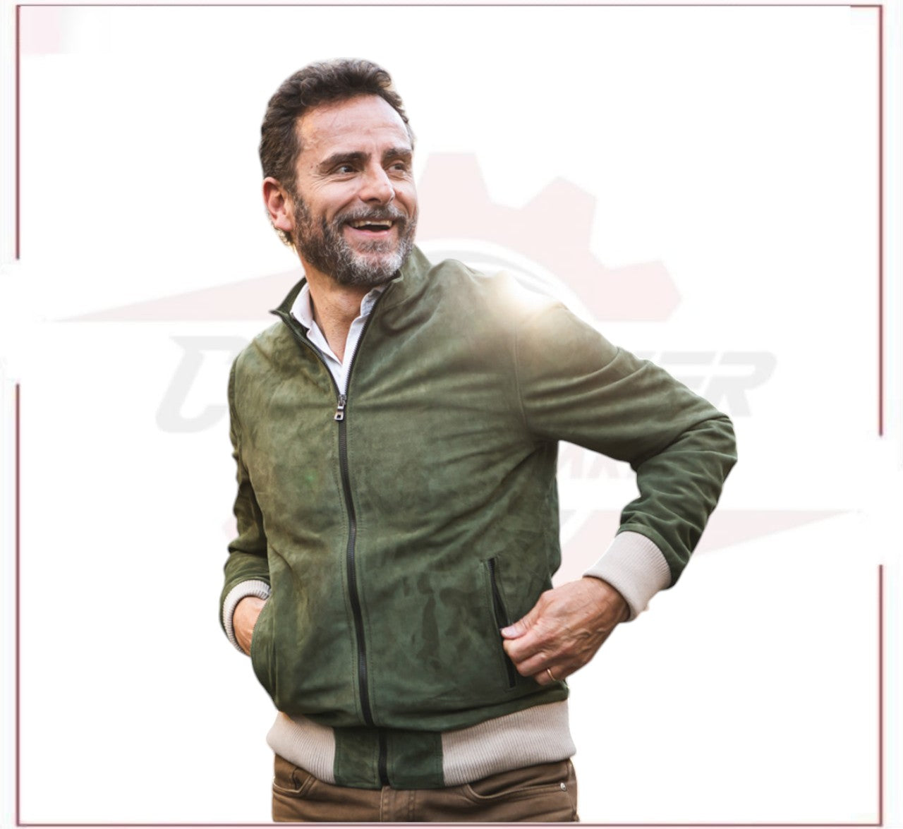 Victor - Men's Bomber Jacket in Genuine Green Suede Leather CROSSOVER RACEWEARS