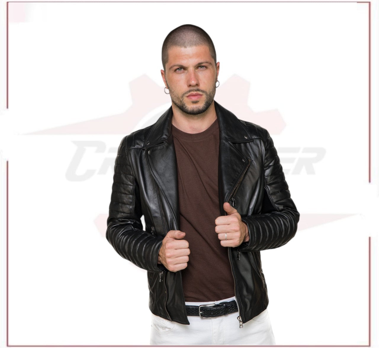 V248 - Men's Perfecto in Genuine Black Leather CROSSOVER RACEWEARS