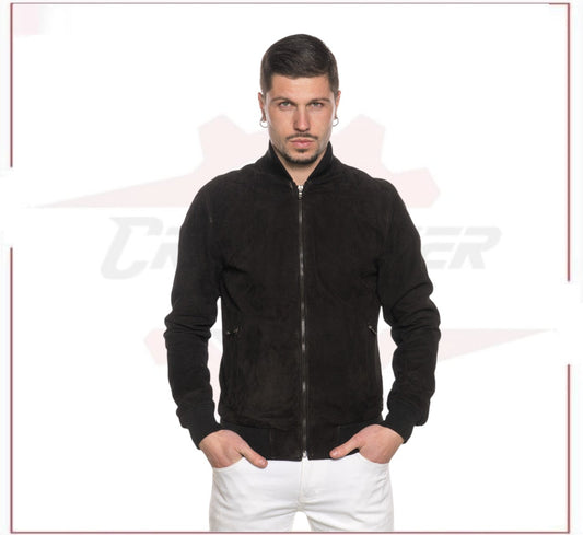 David - Men's Bomber Jacket in Genuine Dark Brown Suede Leather CROSSOVER RACEWEARS