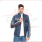 New Biker Man's Jacket in genuine Blue Leather CROSSOVER RACEWEARS