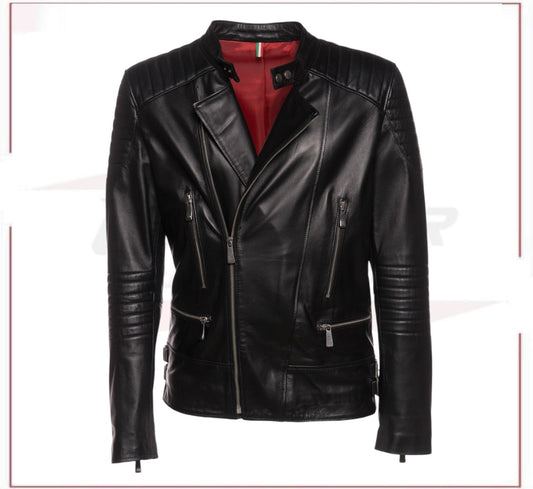 Rockstar - Men’s Black Genuine Leather Perfecto CROSSOVER RACEWEARS