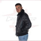 Men's Bomber Jacket in Genuine Black Leather with Real Black Shearling Collar CROSSOVER RACEWEARS