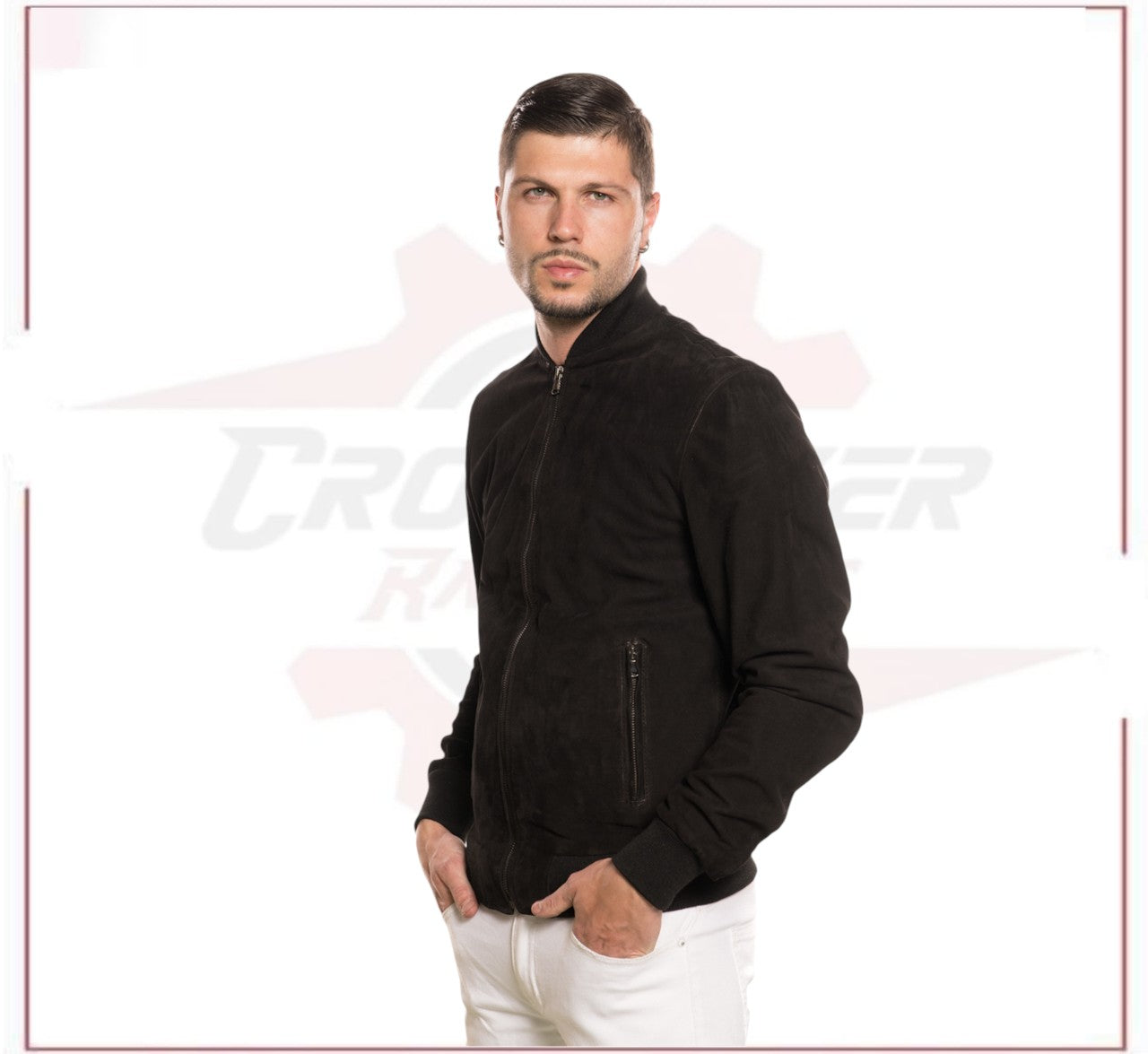 David - Men's Bomber Jacket in Genuine Black Suede Leather CROSSOVER RACEWEARS
