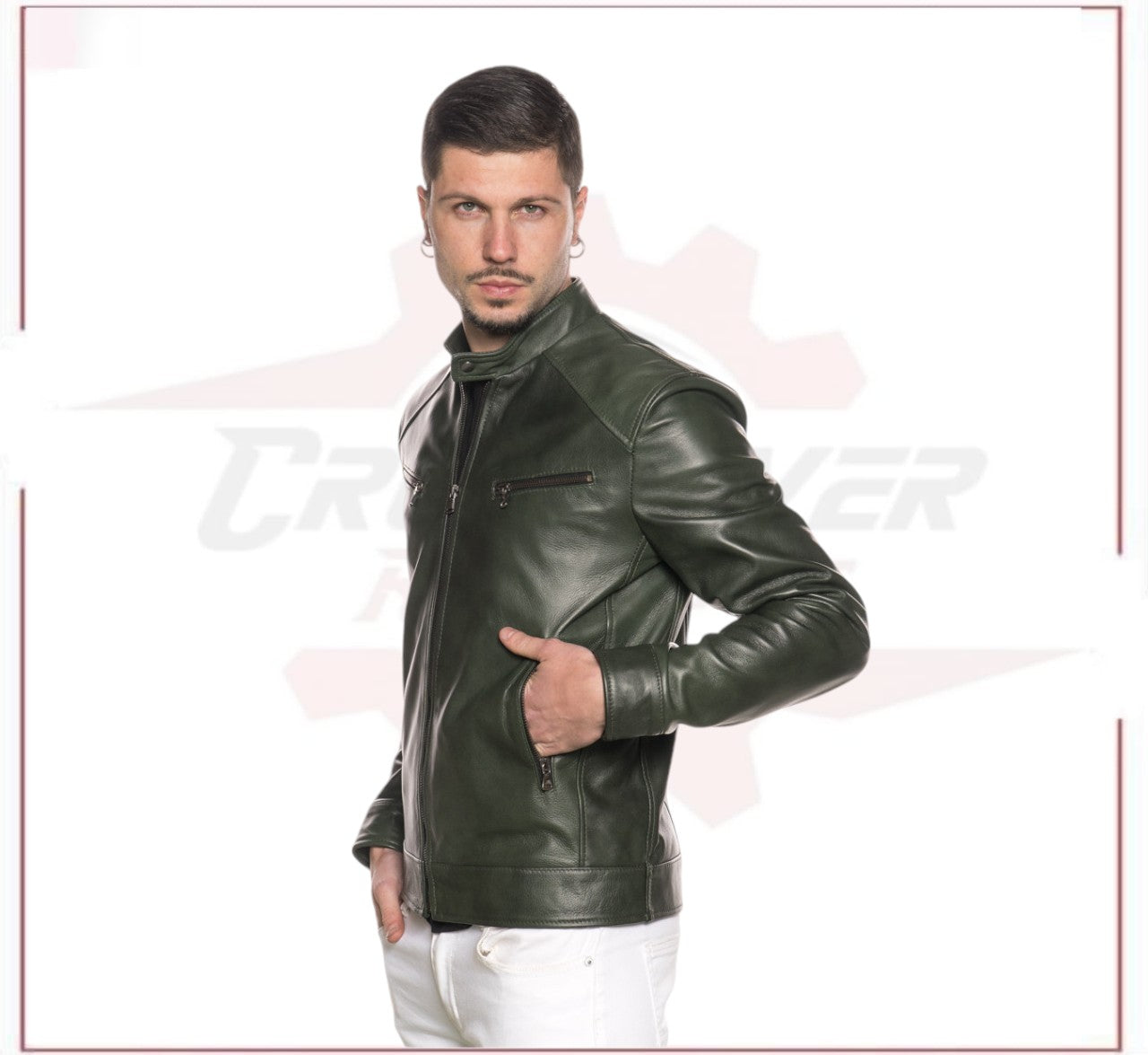 Men's Jacket in Genuine Green Leather CROSSOVER RACEWEARS