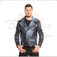 Vasco - Men's Studded Jacket in Genuine Blue Leather CROSSOVER RACEWEARS