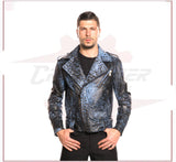 Vasco - Men's Studded Jacket in Genuine Blue Leather CROSSOVER RACEWEARS
