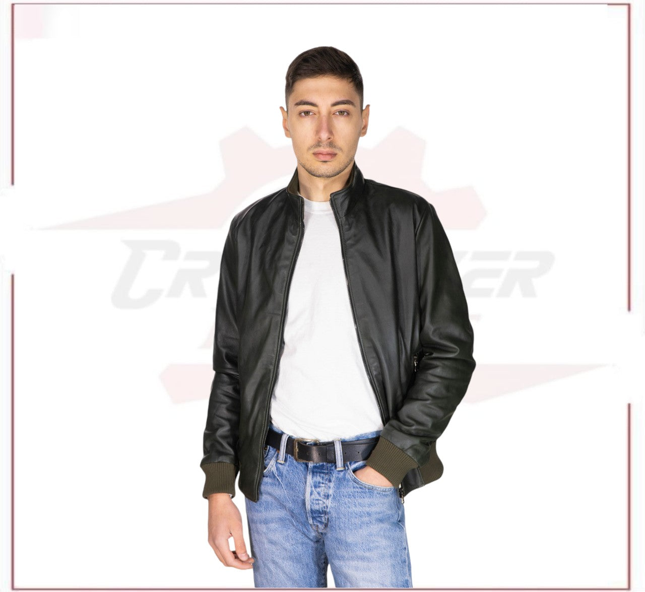 Victor - Men's Bomber in Genuine Green Leather CROSSOVER RACEWEARS