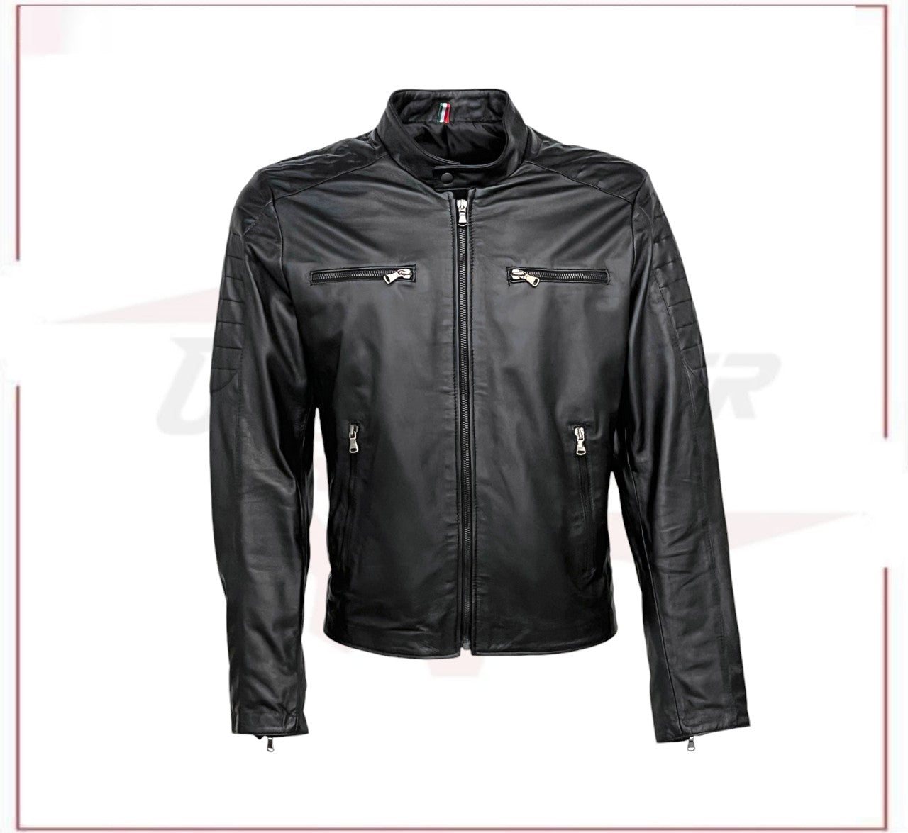 Men's Biker Jacket in Genuine Black Leather CROSSOVER RACEWEARS