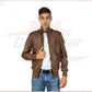 Men's Bomber - Men's Bomber Jacket in Genuine Brown Leather CROSSOVER RACEWEARS