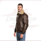 Pilota - Men's Bomber Jacket in Genuine Dark Brown Leather with Real Brown Shearling Collar CROSSOVER RACEWEARS