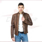 Men's Perfecto Jacket in Genuine Brown Leather CROSSOVER RACEWEARS