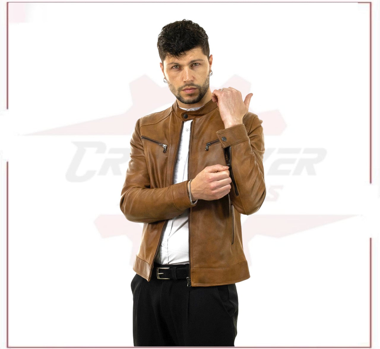 Men's Jacket in Genuine Brown Leather CROSSOVER RACEWEARS