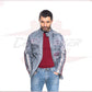 New Biker Man's Jacket in genuine Gray Leather CROSSOVER RACEWEARS