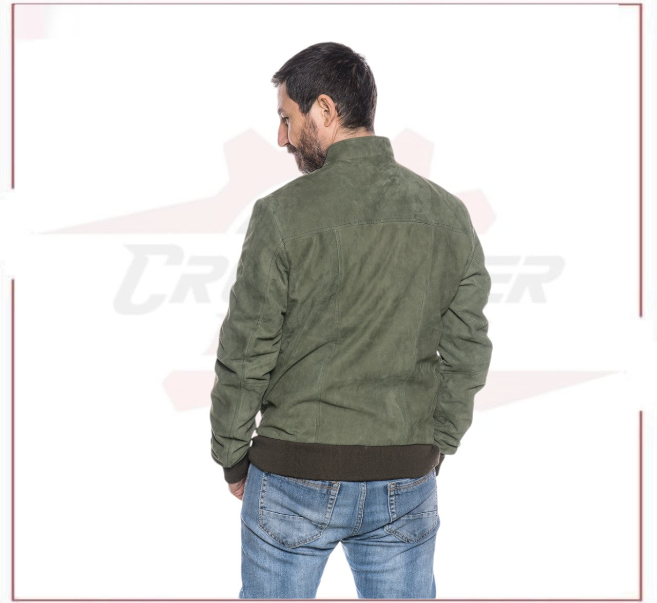Victor - Men's Bomber Jacket in Genuine Green Suede Leather CROSSOVER RACEWEARS