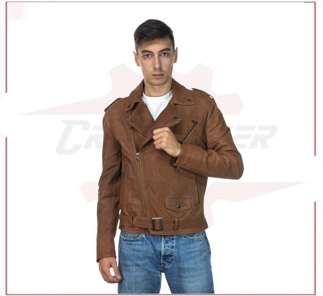 Men's jacket in Genuine Vintage Brown Leather CROSSOVER RACEWEARS