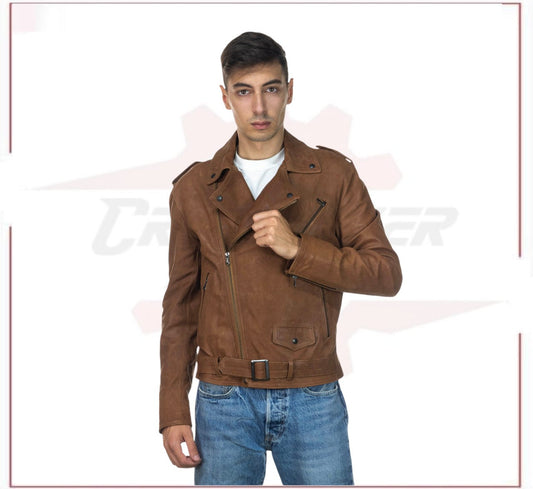 Men's jacket in Genuine Vintage Brown Leather CROSSOVER RACEWEARS