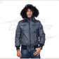 Boston - Men's Down Jacket in Genuine Blue Leather CROSSOVER RACEWEARS