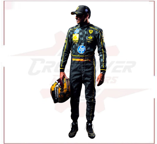 New 2024 Carlos Sainz HP Italy GP Scuderia Ferrari F1 Team Racing Suit - CROSSOVER RACEWEARS 