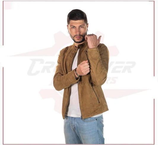 U09 - Men's Jacket in Genuine Honey Suede Leather CROSSOVER RACEWEARS