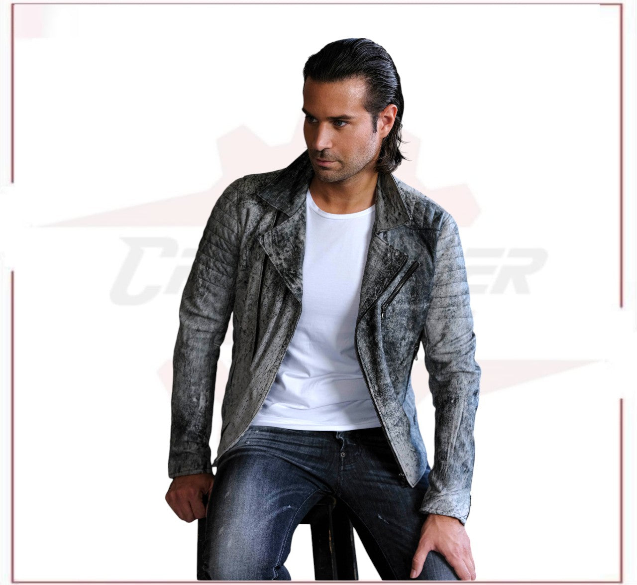 V248 - Men's Perfecto Jacket in Genuine Black Vintage Leather CROSSOVER RACEWEARS