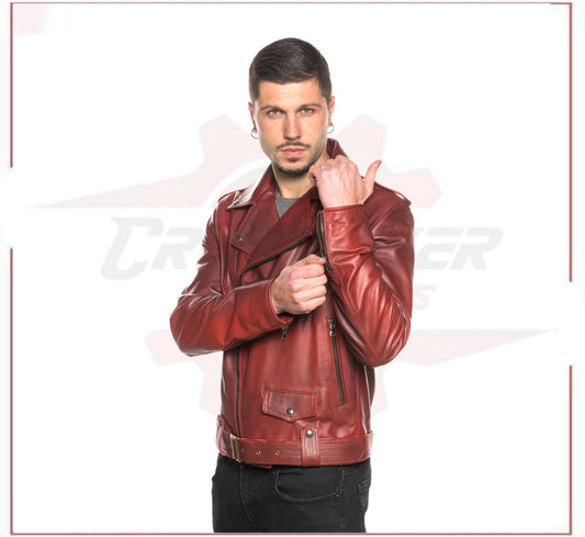 Men's jacket in Genuine Bordeaux Leather CROSSOVER RACEWEARS