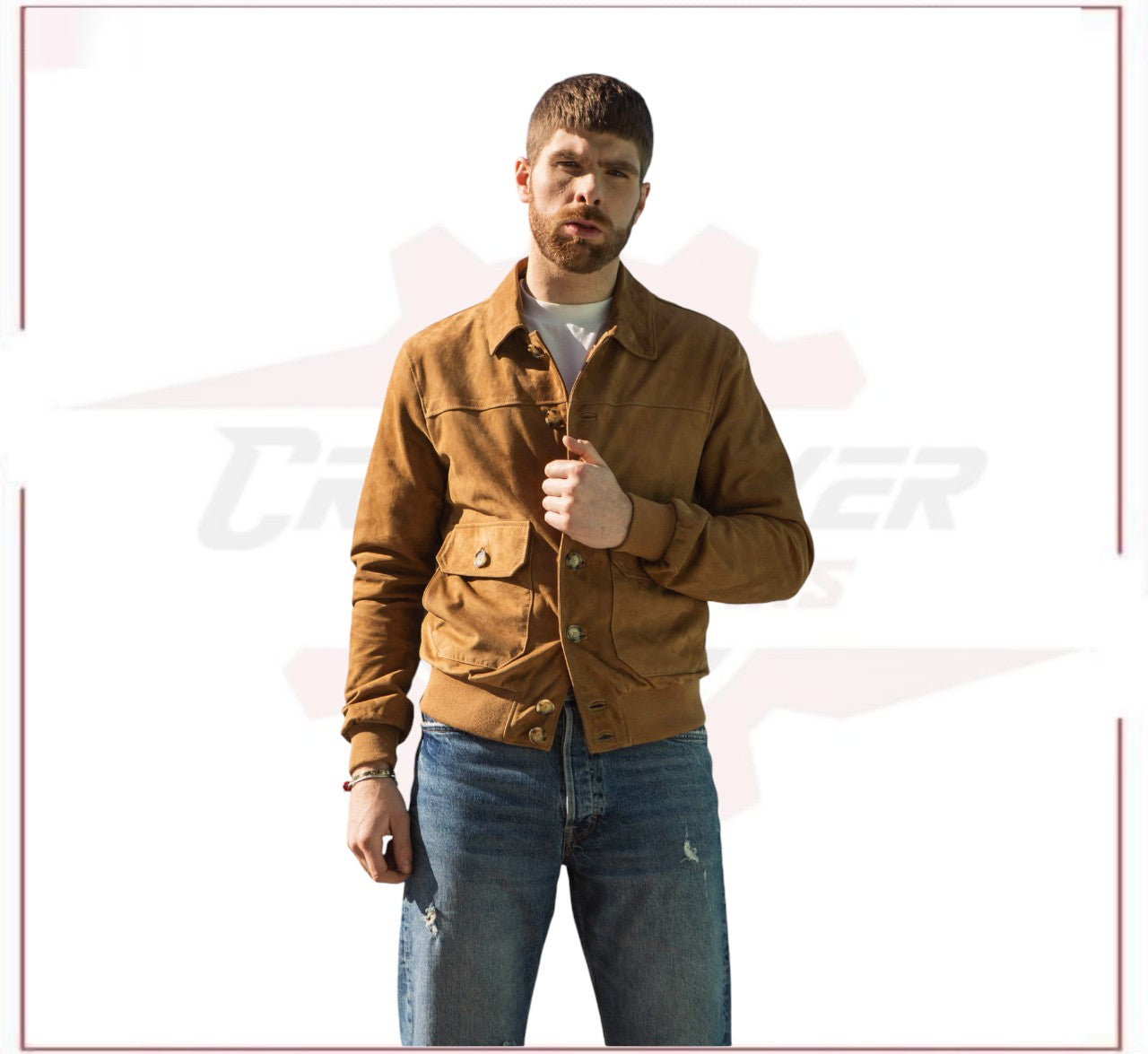 U03 - Men's Bomber Jacket in Genuine Honey Suede Leather CROSSOVER RACEWEARS