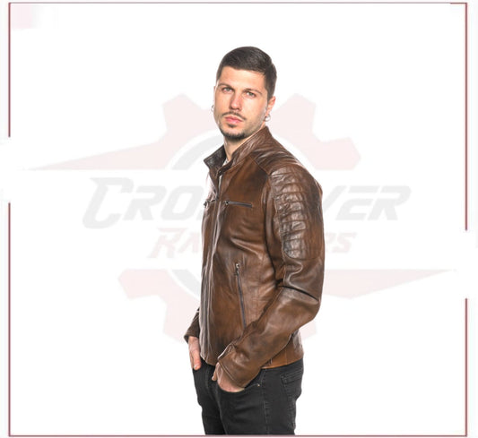 New Men’s Biker Brown genuine leather CROSSOVER RACEWEARS