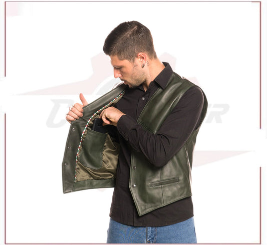 Men's Vest in Genuine Green Leather CROSSOVER RACEWEARS
