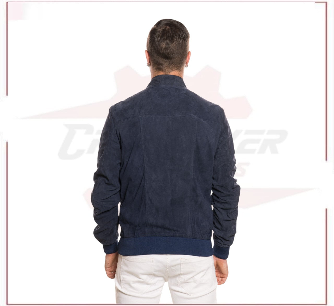 Victor - Men's Bomber Jacket in Genuine Dark Blue Suede Leather CROSSOVER RACEWEARS