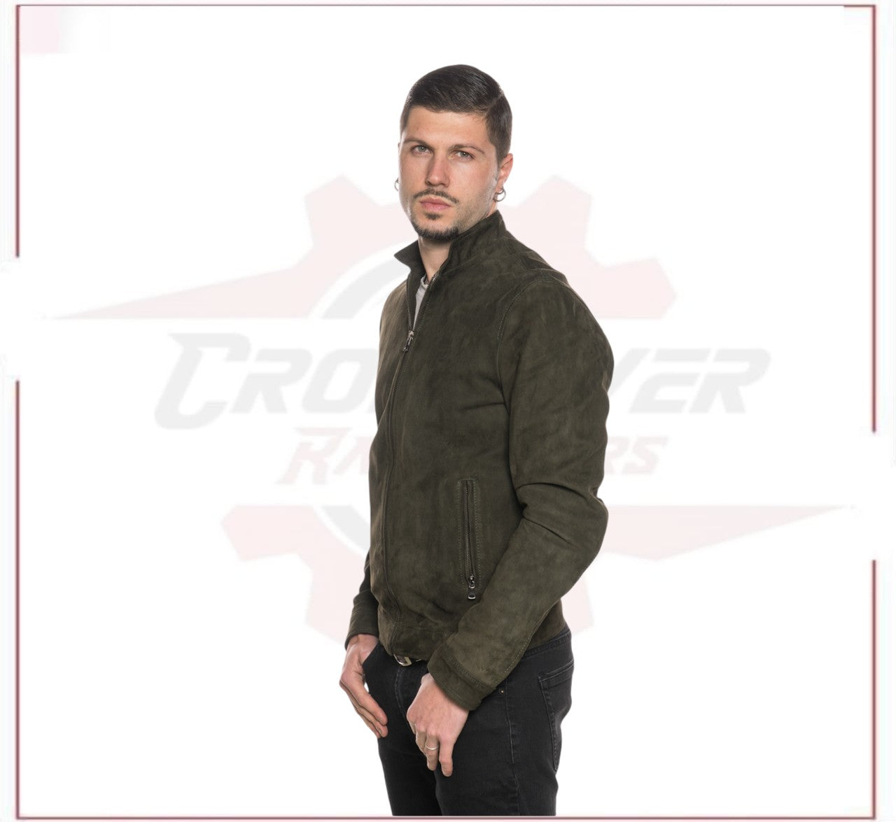 Bomber Napoli - Bomber Men in Genuine Green Suede Leather CROSSOVER RACEWEARS