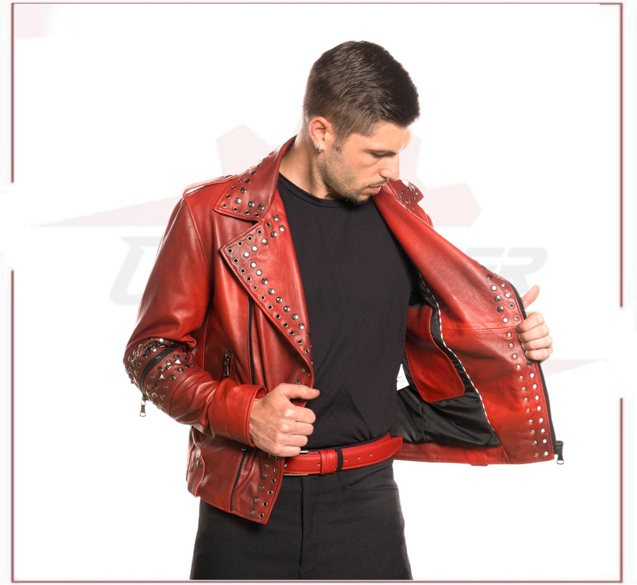 Vasco - Men's Studded Jacket in Genuine Bordeaux Leather CROSSOVER RACEWEARS