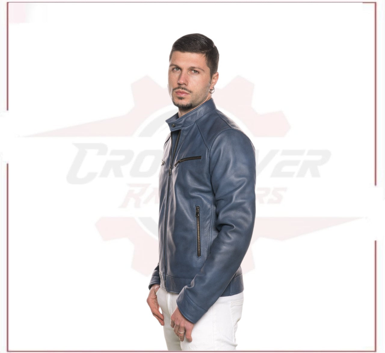 Men’s Blue jacket in genuine leather CROSSOVER RACEWEARS
