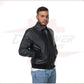 Men's Bomber Jacket in Genuine Black Leather CROSSOVER RACEWEARS