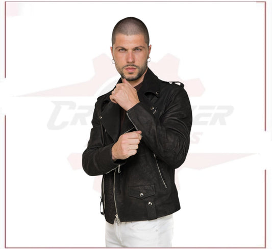 New Men's jacket in Genuine Dark Brown Nubuck Leather CROSSOVER RACEWEARS