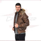 Boston - Men's Down Jacket in Genuine Brown Leather CROSSOVER RACEWEARS