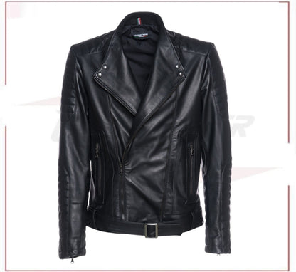 Men's Perfecto Jacket in Genuine Black Leather CROSSOVER RACEWEARS