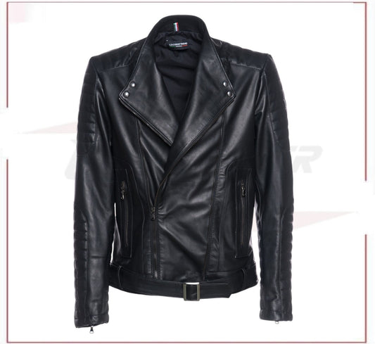 Men's Perfecto Jacket in Genuine Black Leather CROSSOVER RACEWEARS