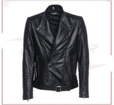 Men's Perfecto Jacket in Genuine Black Leather CROSSOVER RACEWEARS