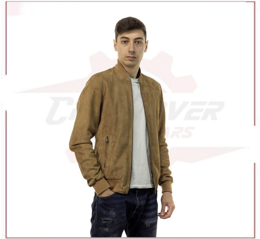 David - Men's Bomber Jacket in Genuine Honey Suede Leather CROSSOVER RACEWEARS